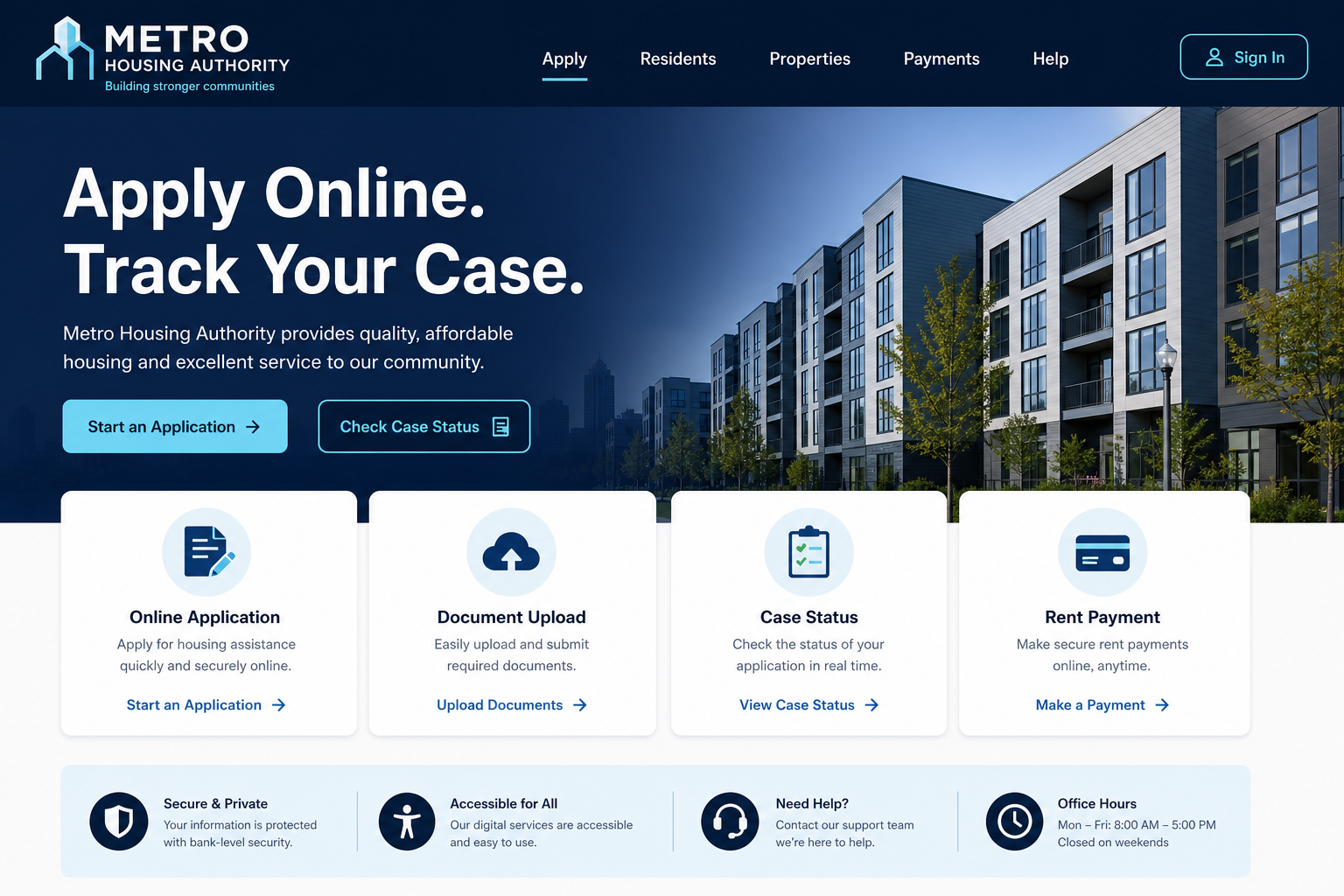 Housing authority portal design — online applications and case tracking