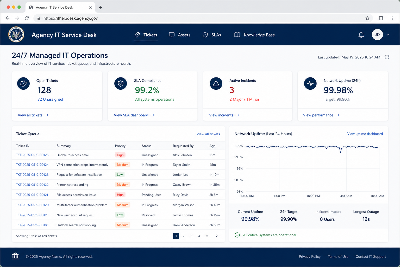 Government IT managed services portal mockup