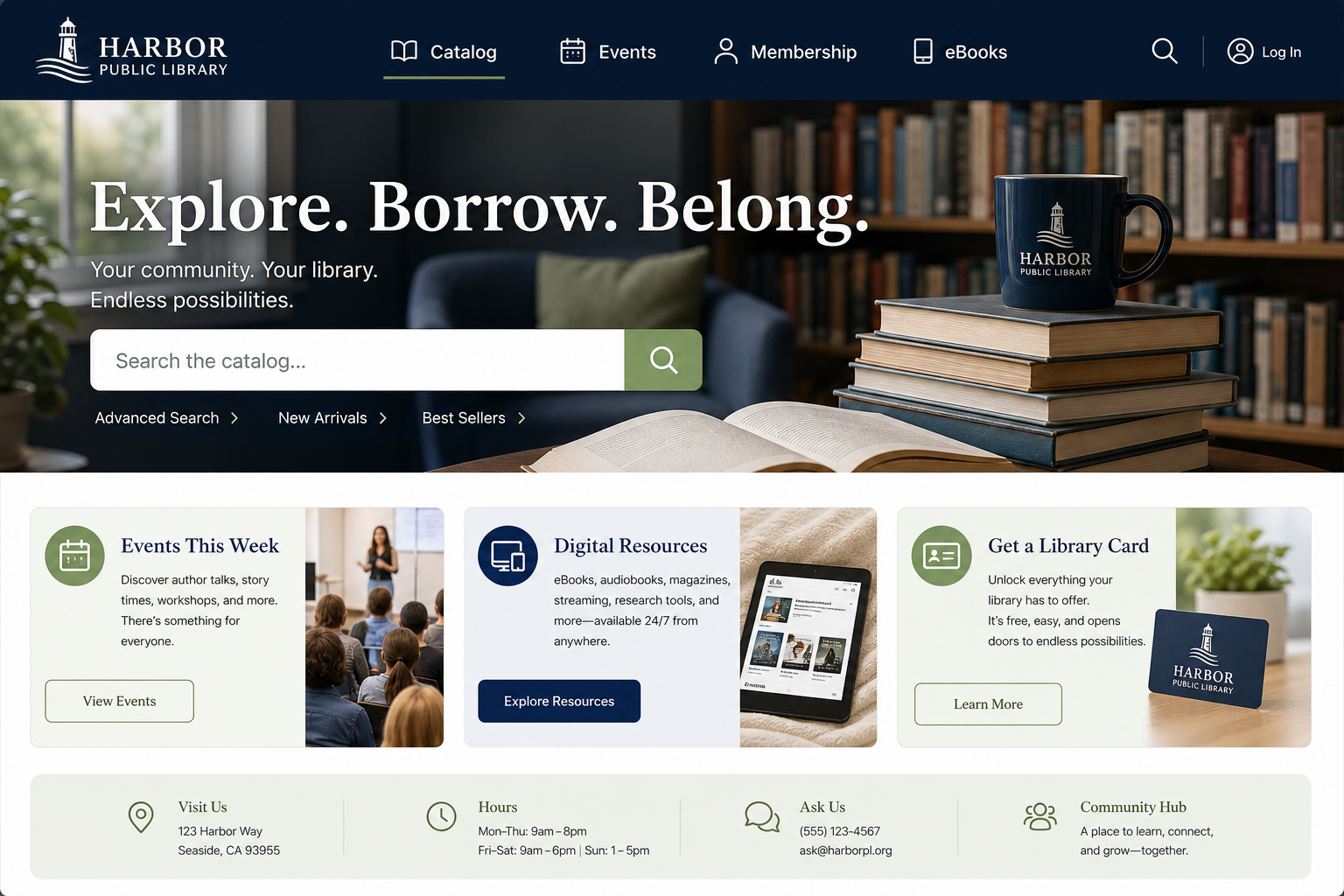 Public library digital portal design — catalog search and events