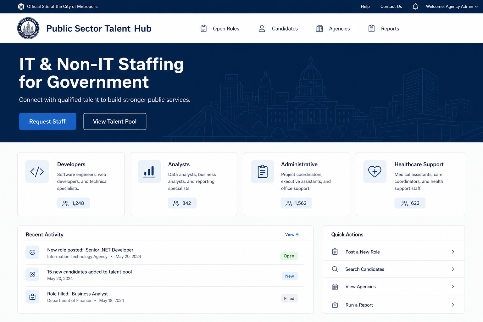 Government staffing portal mockup